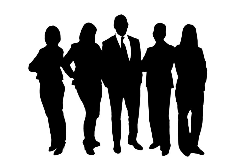 people in silhouette representing a boss or leader and their team